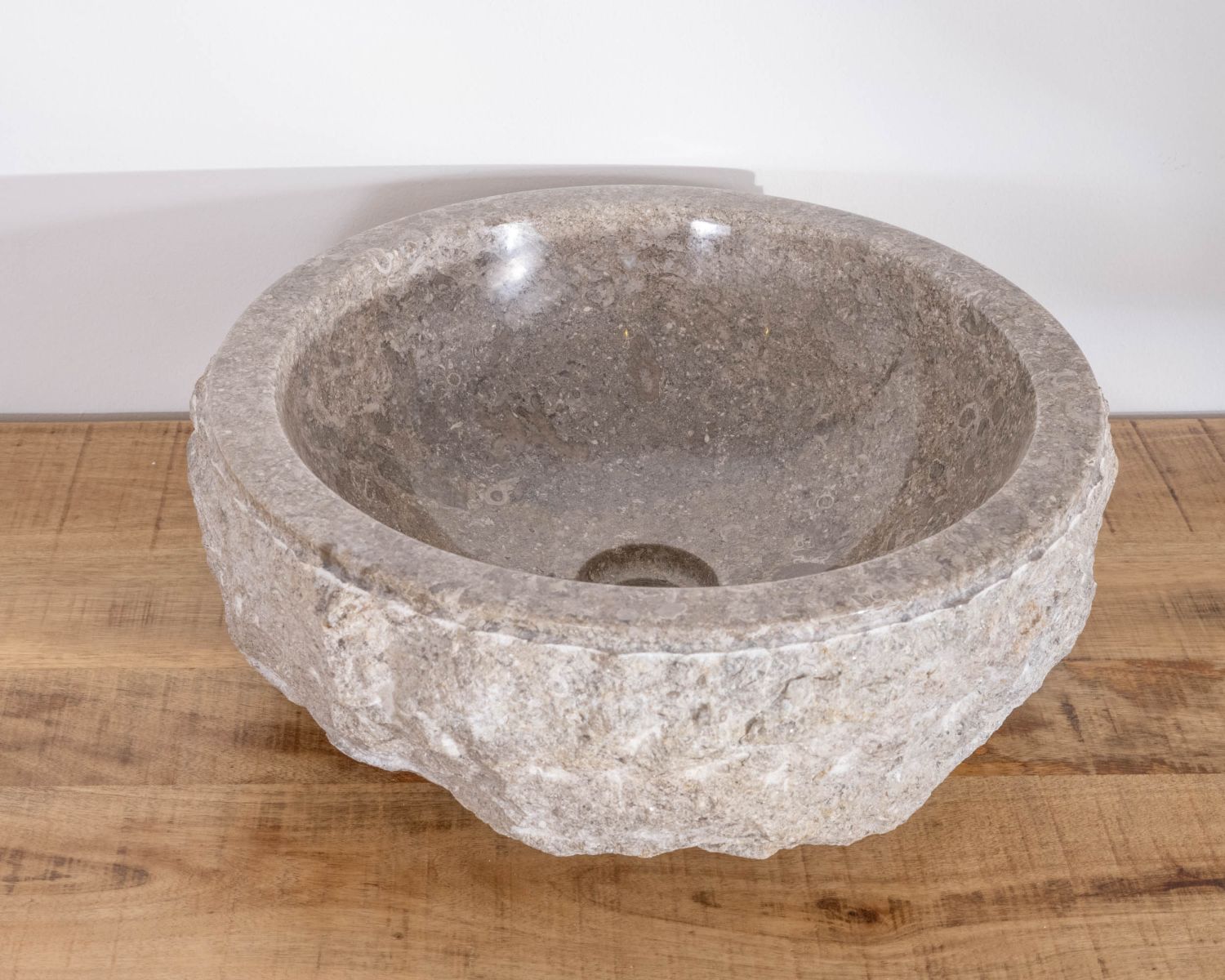 Bacino rotondo "Stone" in marmo grigio esterno grezzo e strutturato, diametro 40 cm