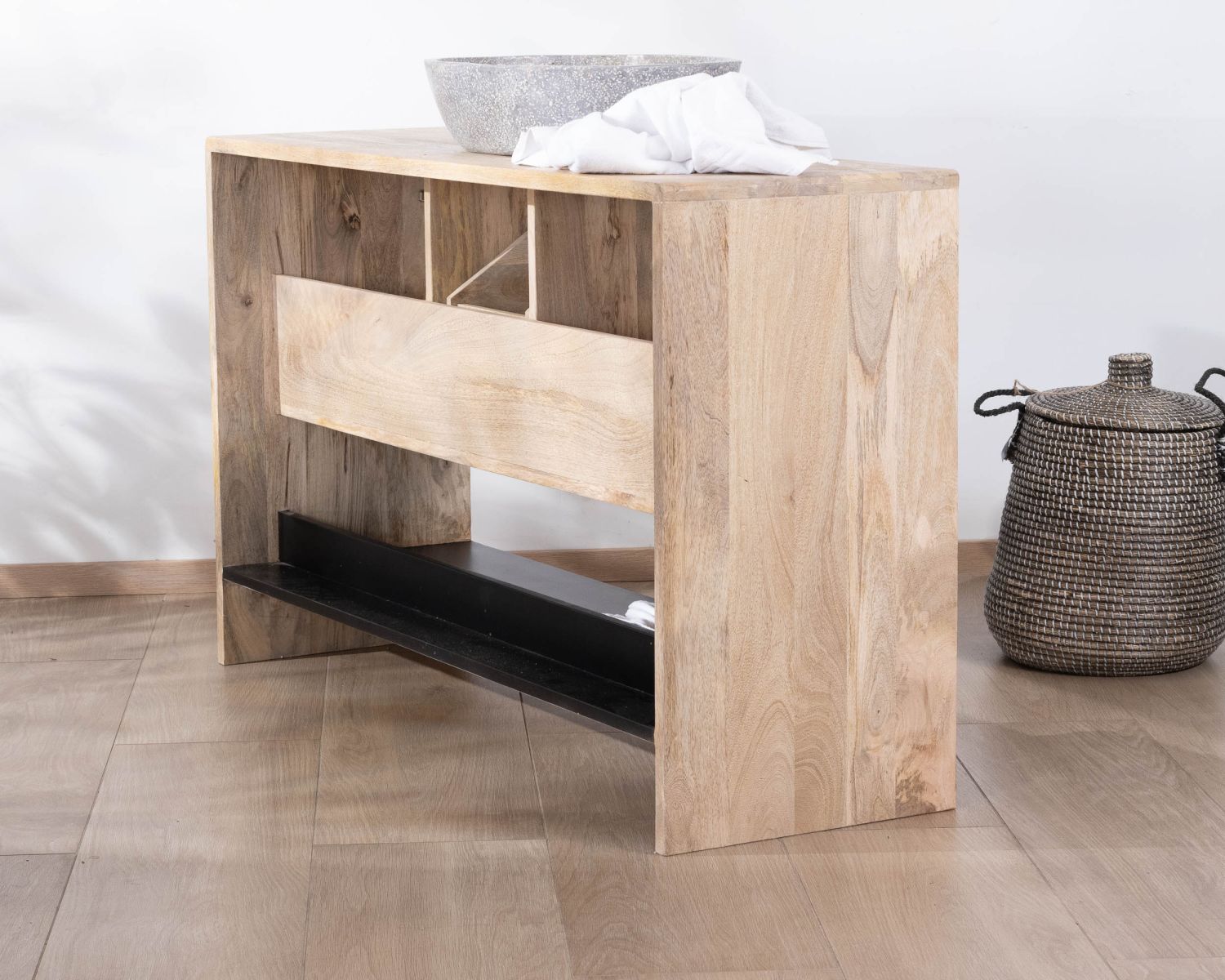 Mobile doppio in legno grafico "Nani" naturale e nero 140 cm