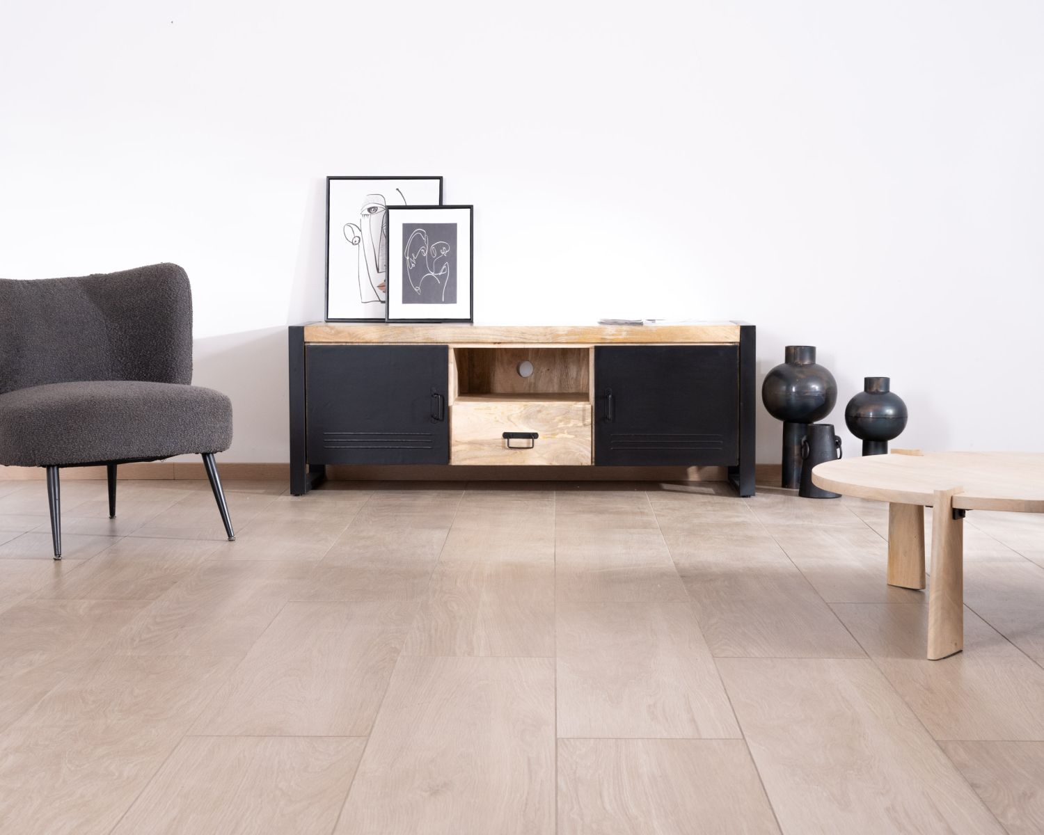 Porta TV industriale "Andy" in metallo e legno 150 cm