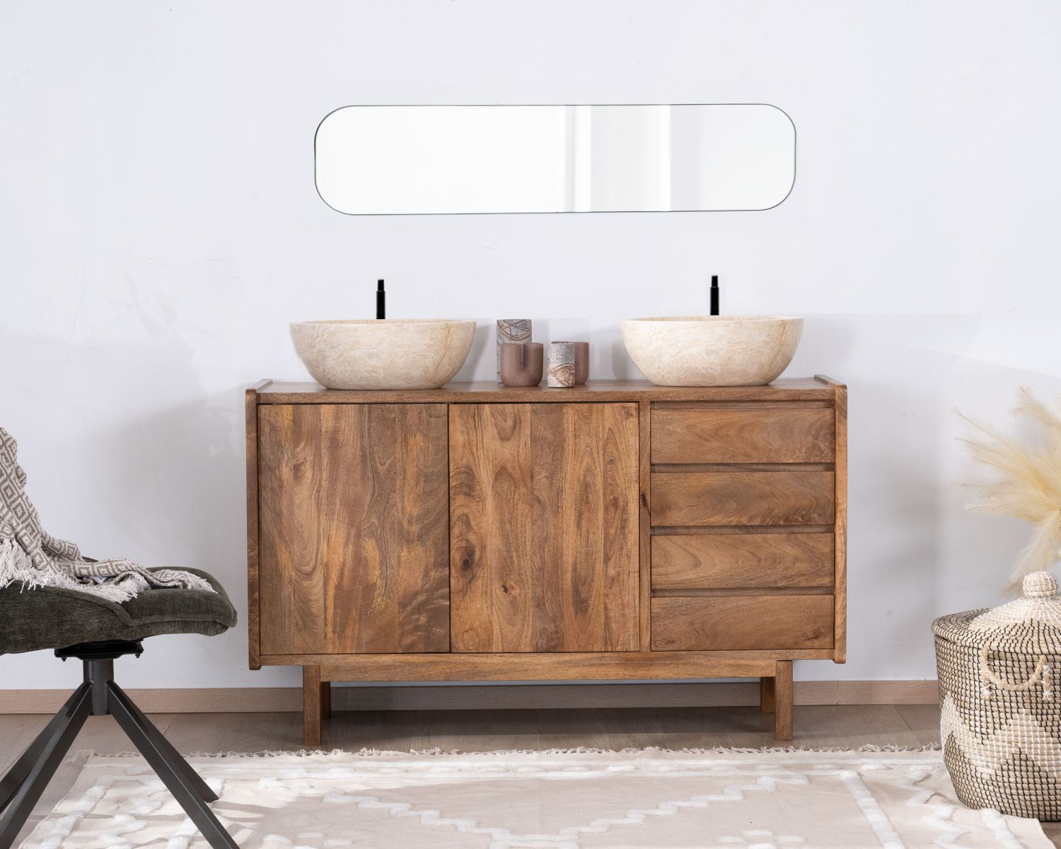 Mobiletto con ante e cassetti "Kahiko" 140 cm mango scuro