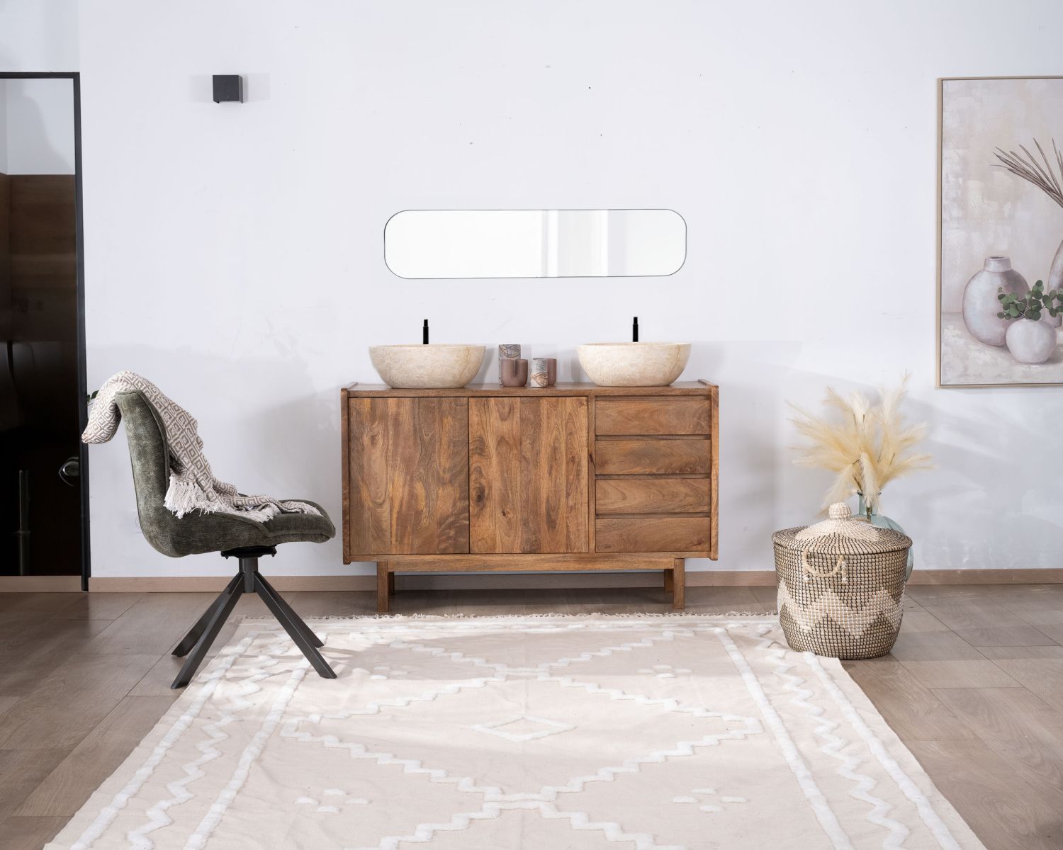 Mobiletto "Kahiko" in mango scuro con ante e cassetti, 120 cm