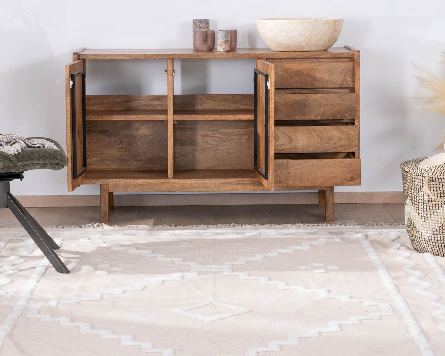 Mobiletto con ante e cassetti "Kahiko" 140 cm mango scuro