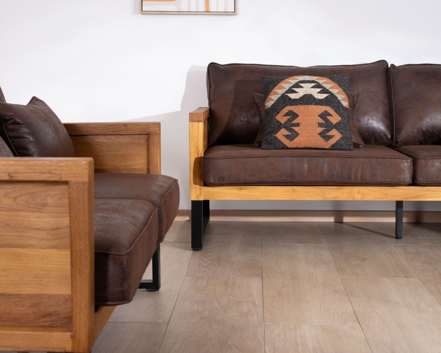 Divano 3 posti in teak e tessuto stile club 192 cm "Roster