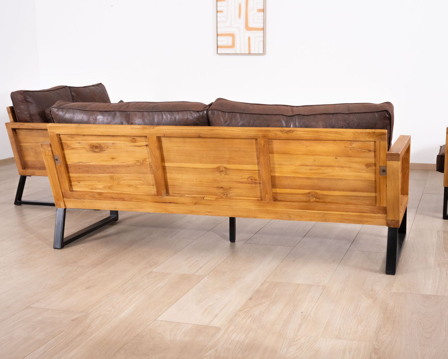 Divano 3 posti in teak e tessuto stile club 192 cm "Roster