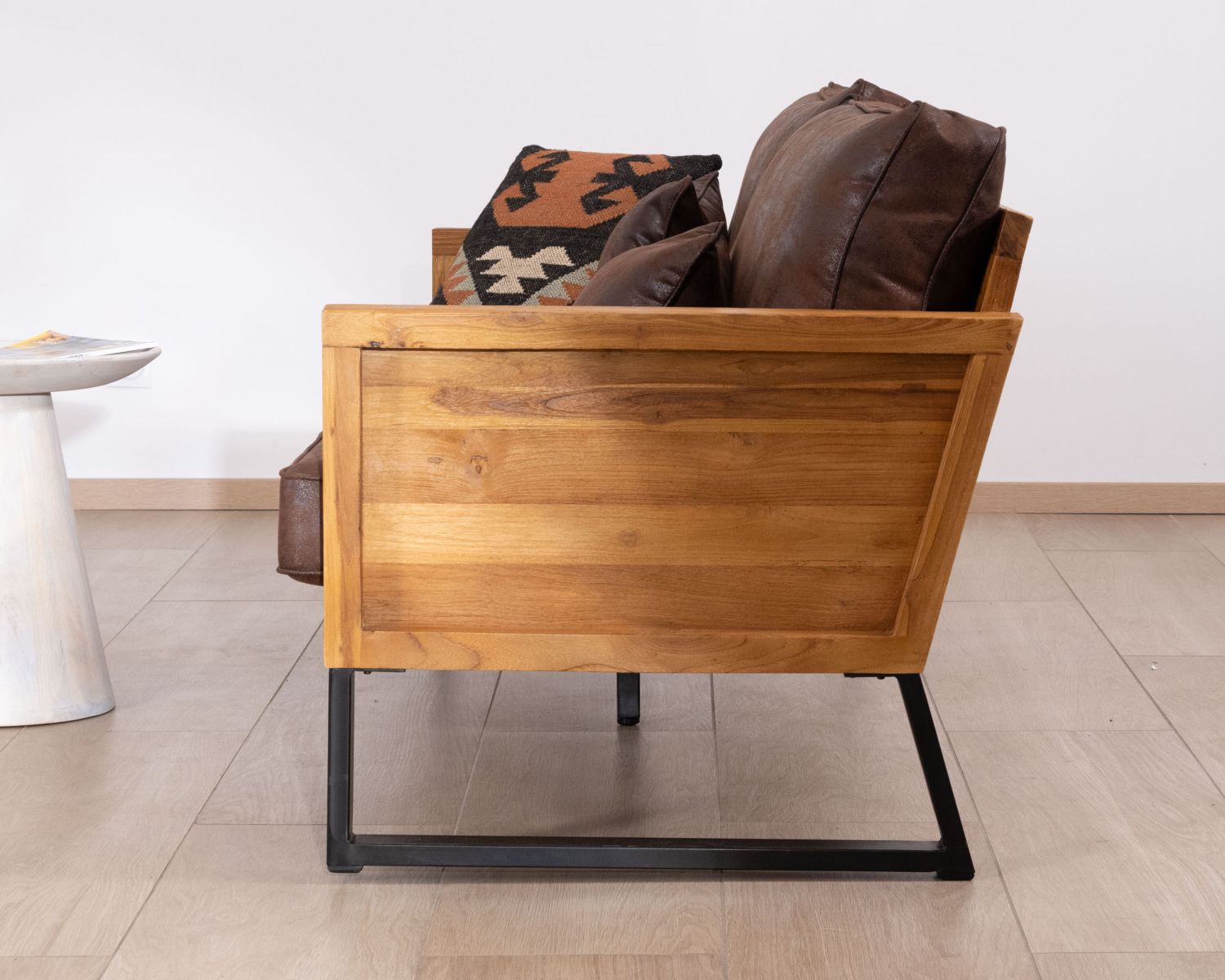 Divano 3 posti in teak e tessuto stile club 192 cm "Roster