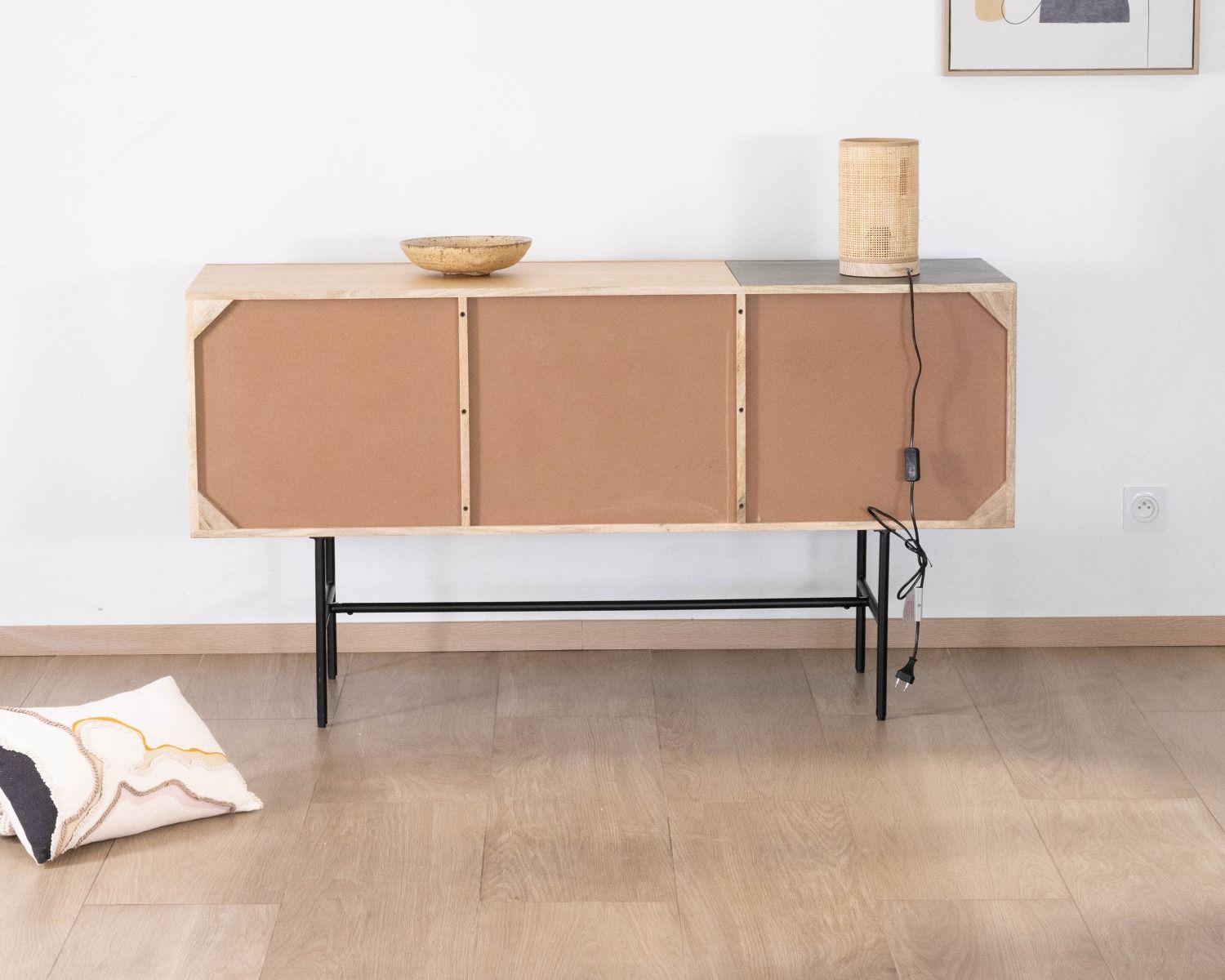 Credenza japandi "Elegancy" a 3 ante bicolore in legno e metallo 150 cm