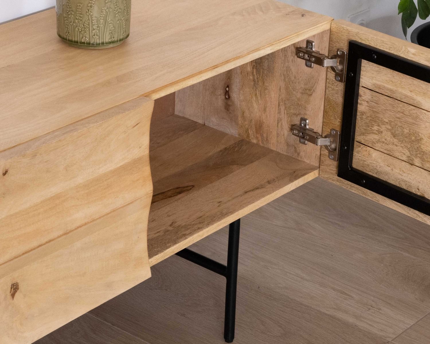 Porta TV di design "Elegancy" da 150 cm in legno bicolore e metallo nero