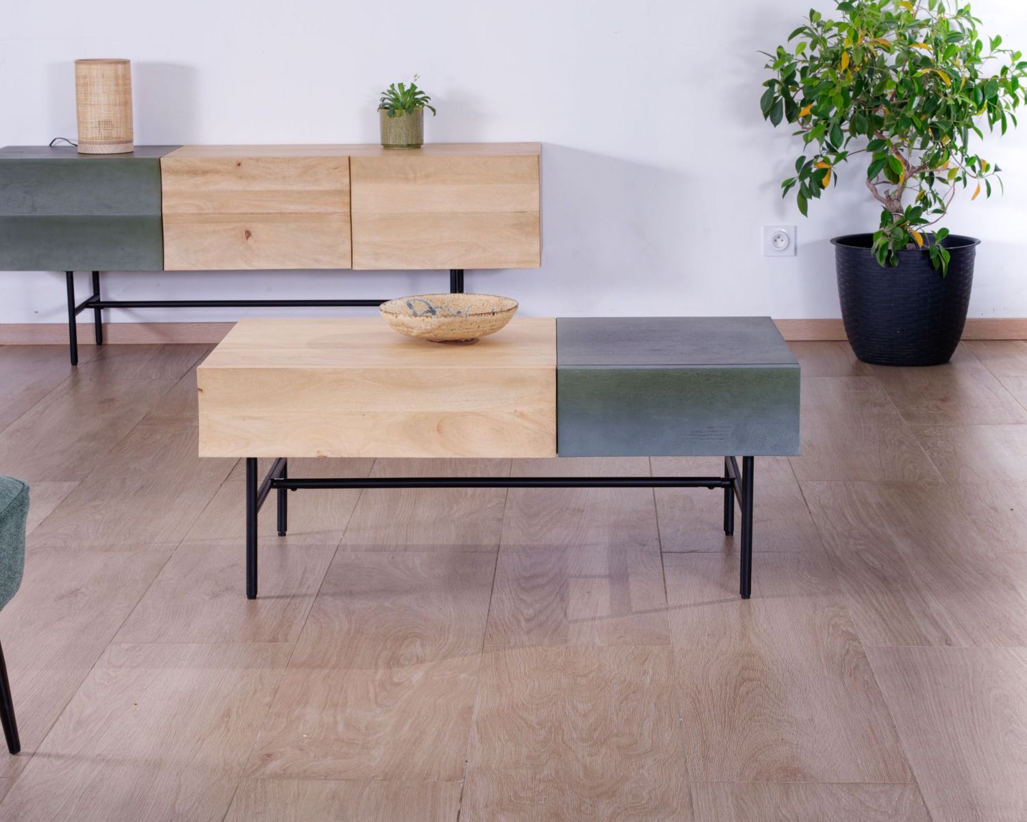 Tavolino rettangolare in legno e metallo 100x55 cm "Elegancy