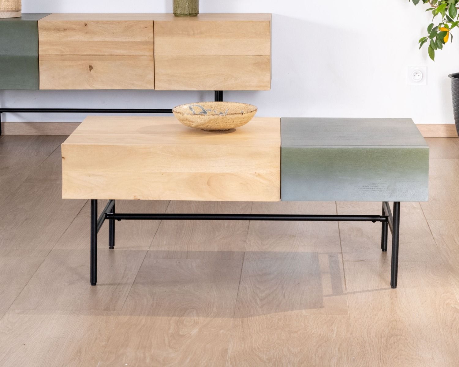 Tavolino rettangolare in legno e metallo 100x55 cm "Elegancy