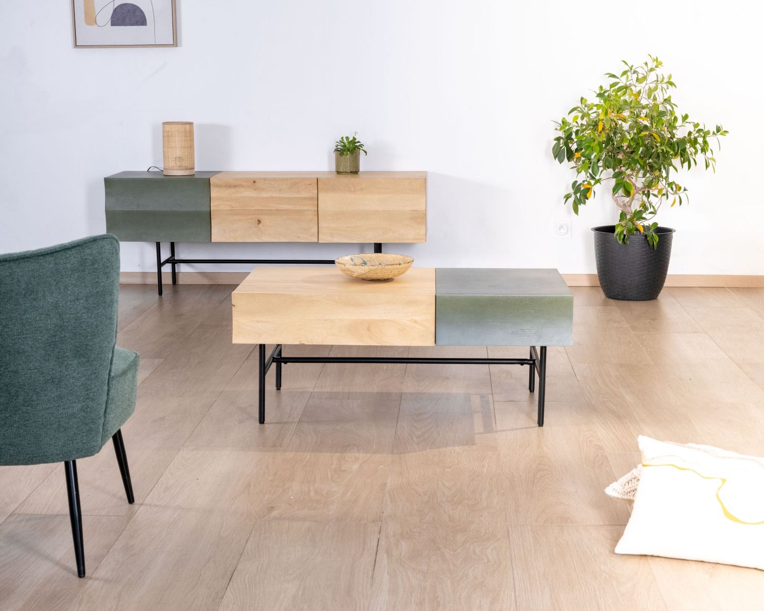 Tavolino rettangolare in legno e metallo 100x55 cm "Elegancy