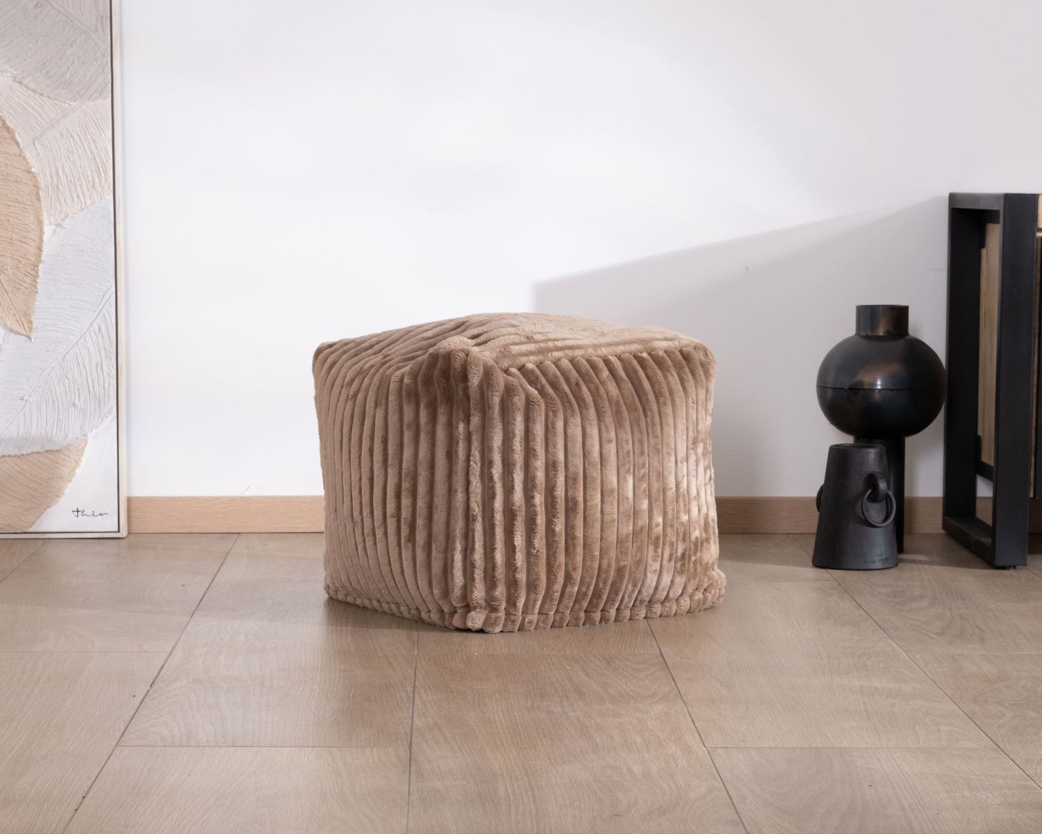 Pouf quadrato piccolo "Lizard" in velluto cammello