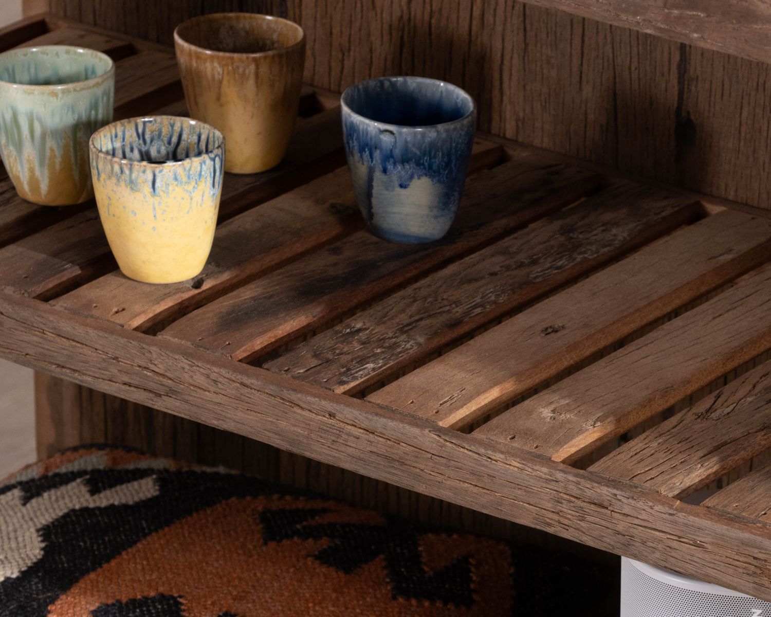  Blocco cucina "Grana" in teak di recupero con piano in marmo nero