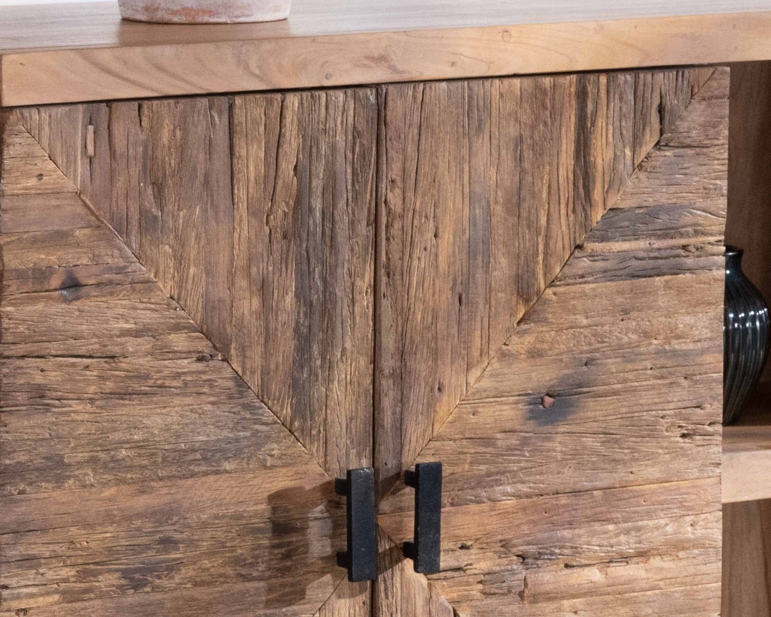 Grande credenza bassa in acacia massiccia di 175 cm in stile etnico "Géonidum
