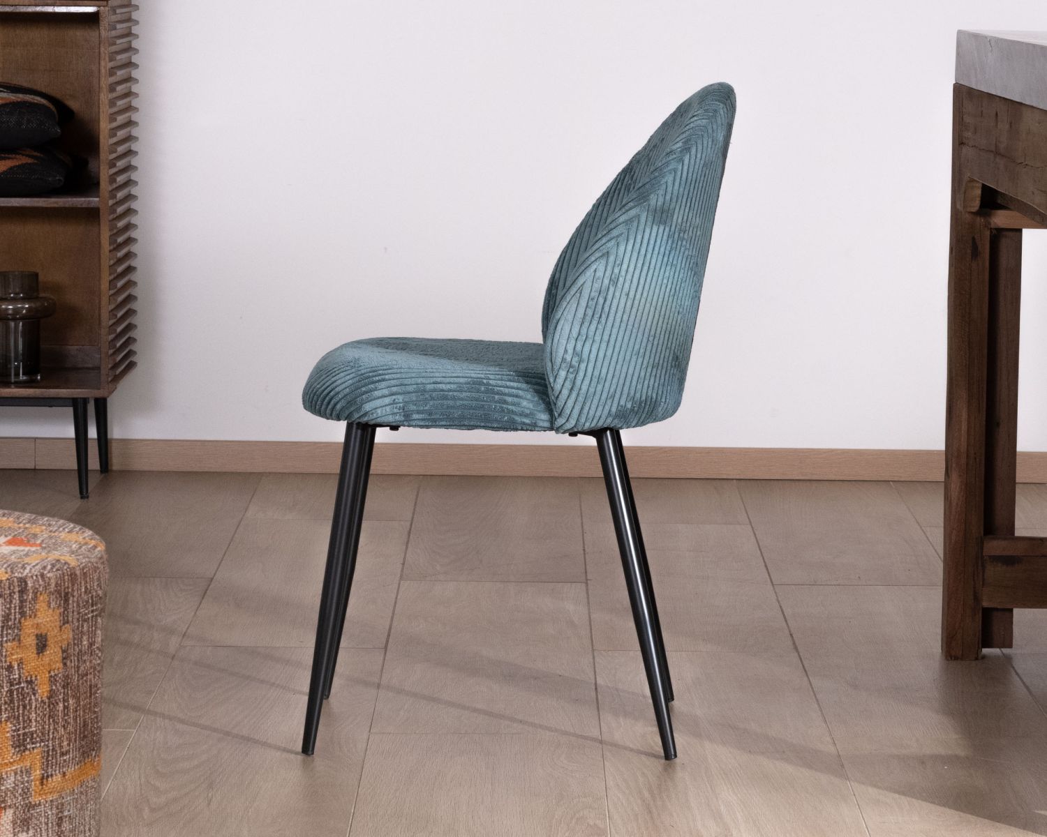 Set di 4 sedie da pranzo in stile vintage "Bellot" in velluto blu petrolio e metallo nero