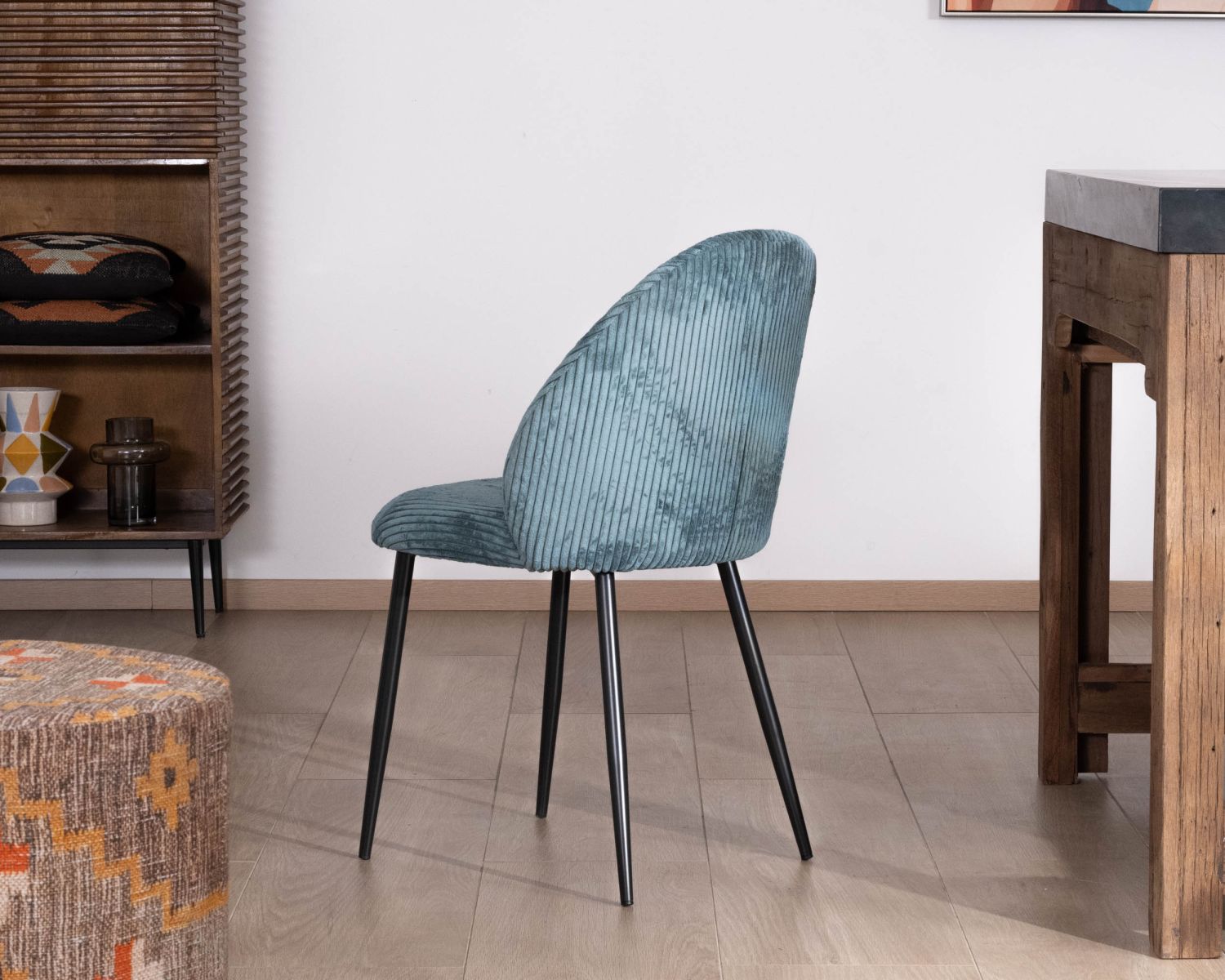 Set di 4 sedie da pranzo in stile vintage "Bellot" in velluto blu petrolio e metallo nero