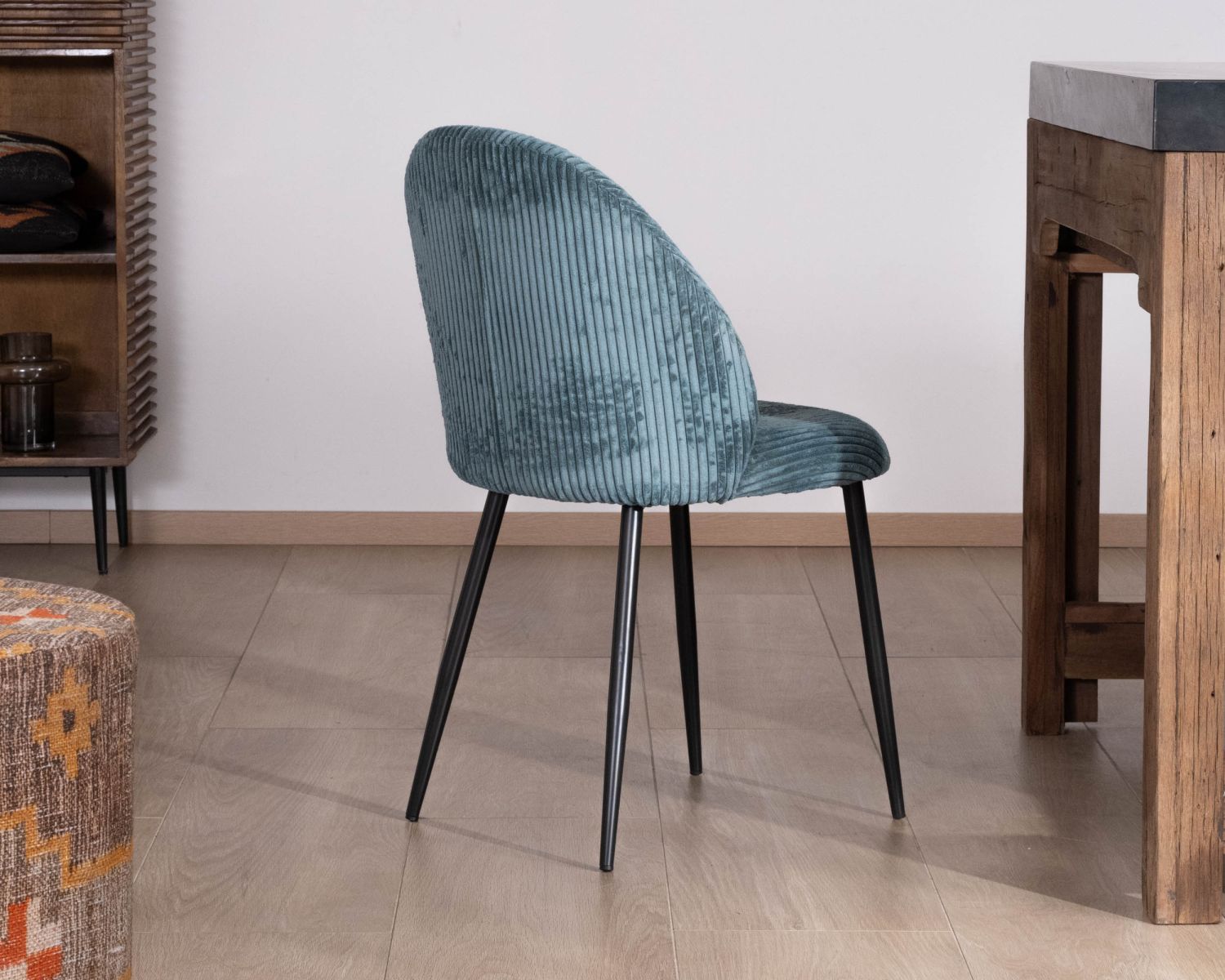 Set di 4 sedie da pranzo in stile vintage "Bellot" in velluto blu petrolio e metallo nero