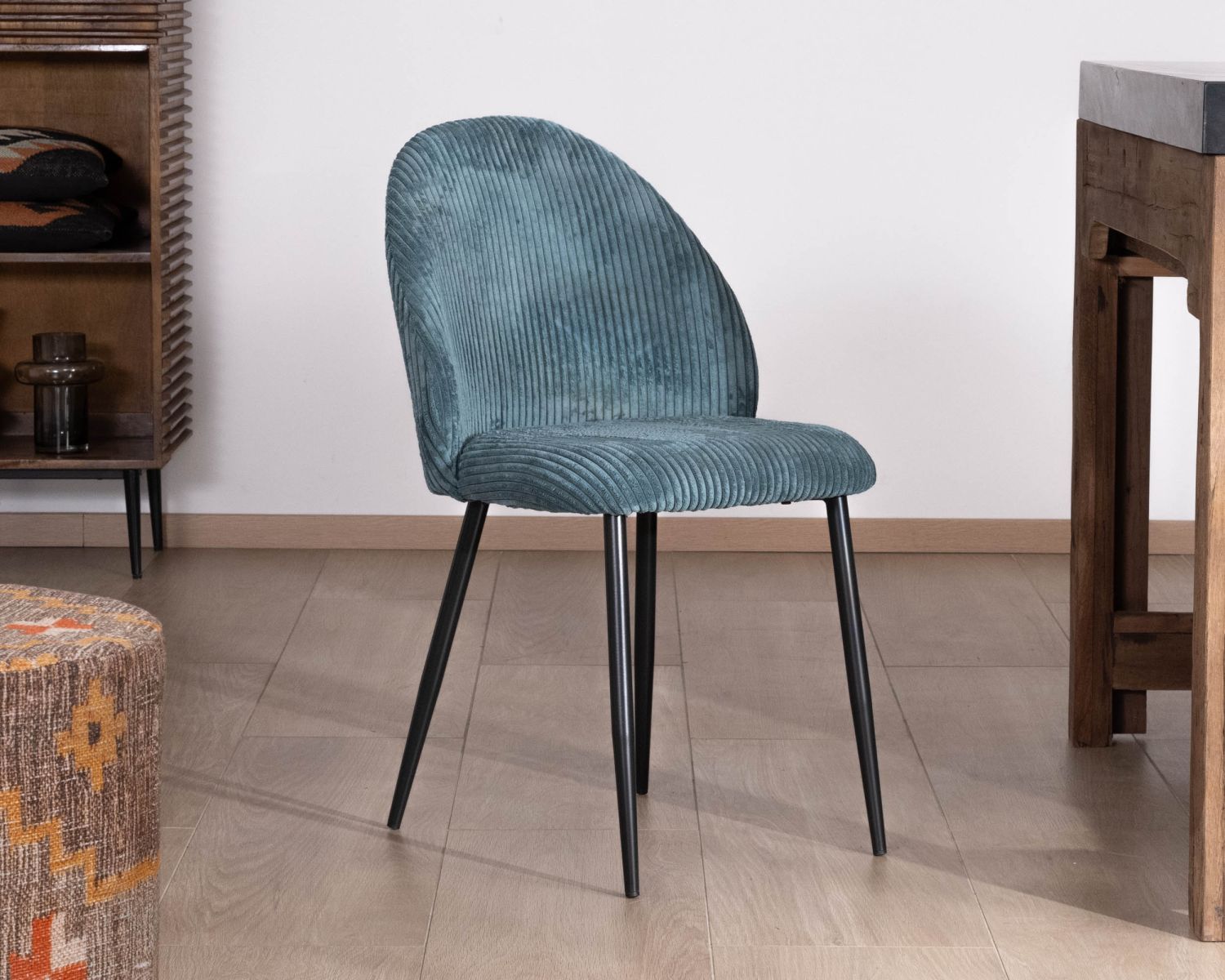 Set di 4 sedie da pranzo in stile vintage "Bellot" in velluto blu petrolio e metallo nero