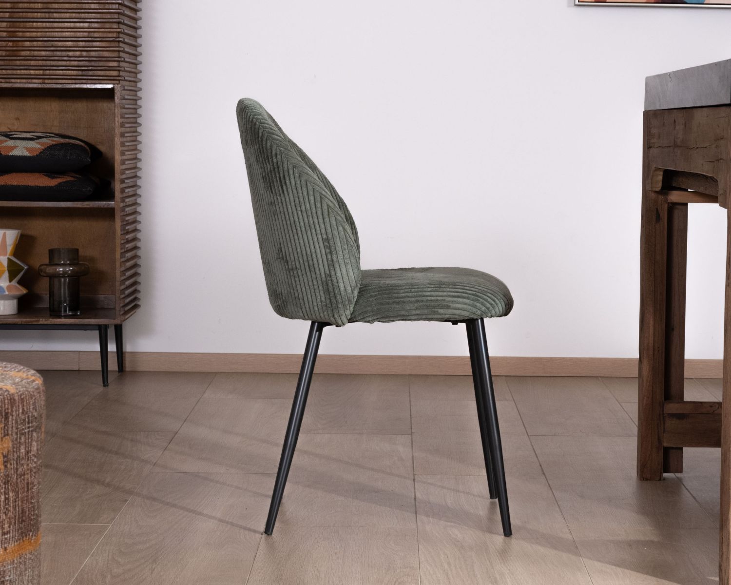 Set di 4 sedie da pranzo "Bellot" in stile vintage in velluto verde salvia scuro