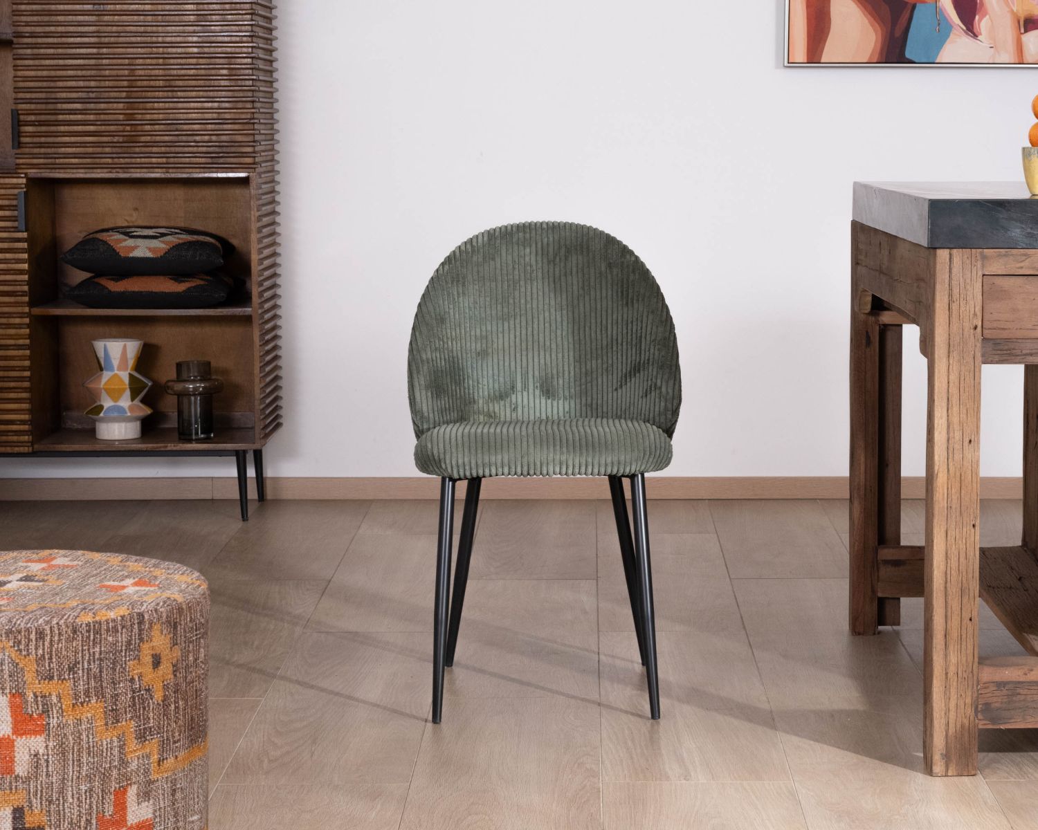 Set di 4 sedie da pranzo "Bellot" in stile vintage in velluto verde salvia scuro