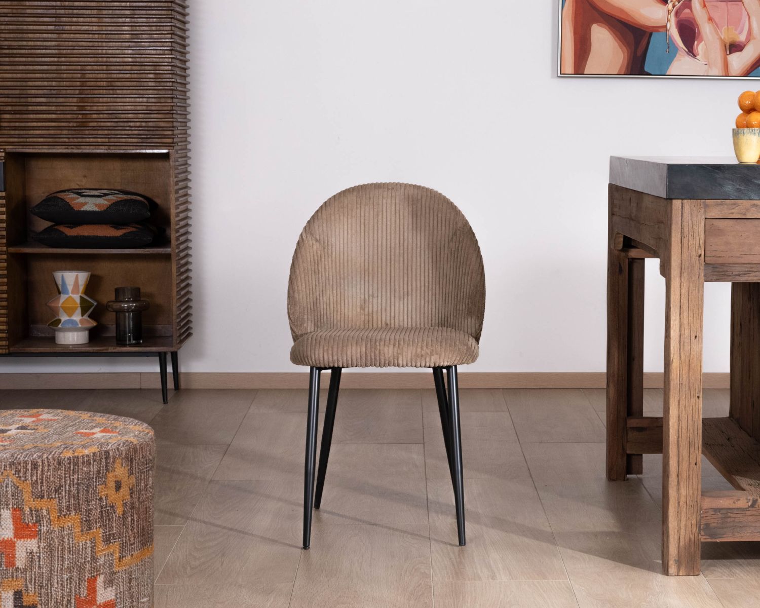 Set di 4 sedie da pranzo "Bellot" in velluto a coste vintage color tortora 