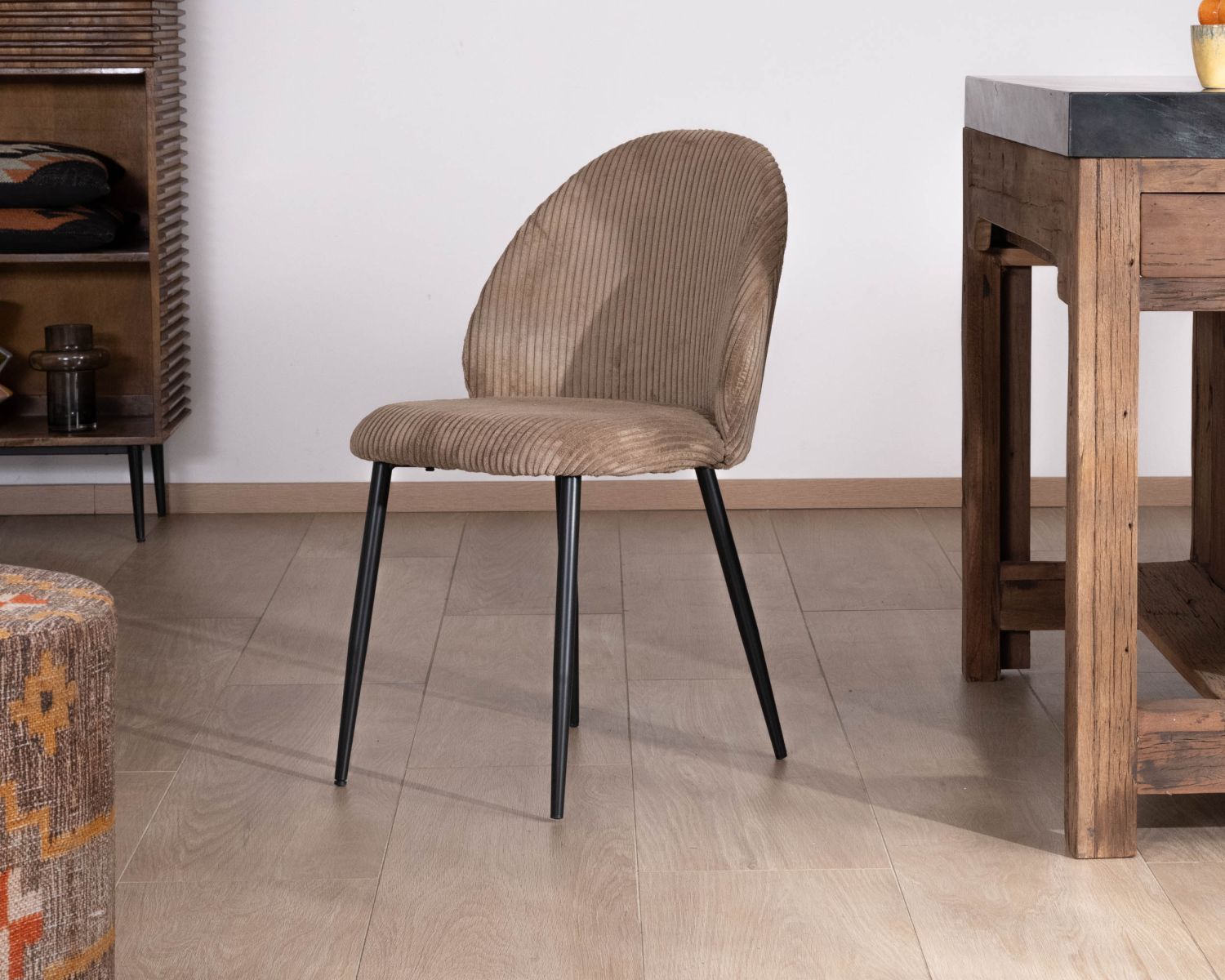 Set di 4 sedie da pranzo "Bellot" in velluto a coste vintage color tortora 