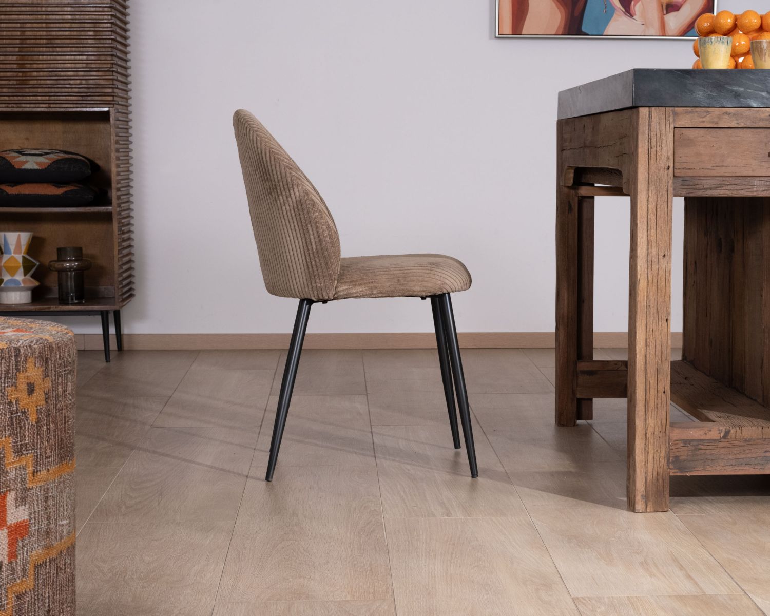 Set di 4 sedie da pranzo "Bellot" in velluto a coste vintage color tortora 