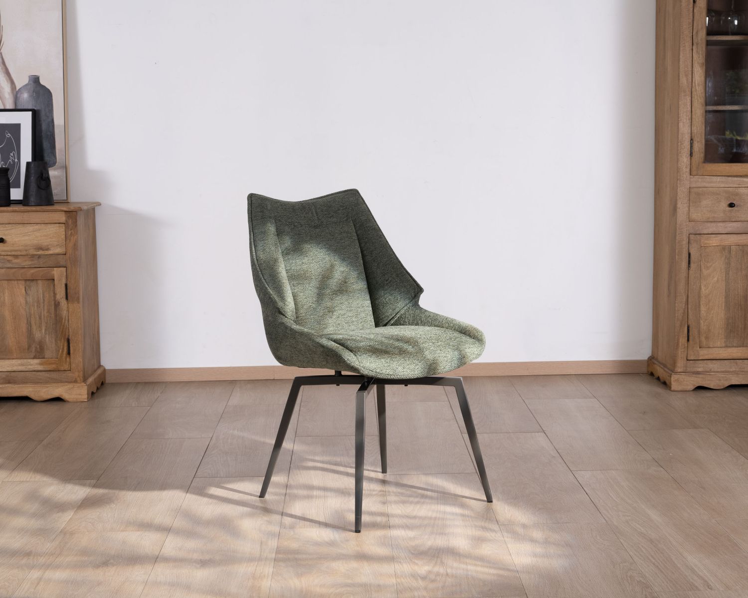 Set di 2 sedie da pranzo design "Niko" in tessuto verde kaki