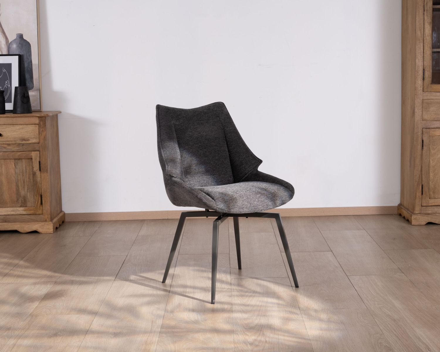 Set di 2 sedie da pranzo contemporanee "Niko" in tessuto antracite