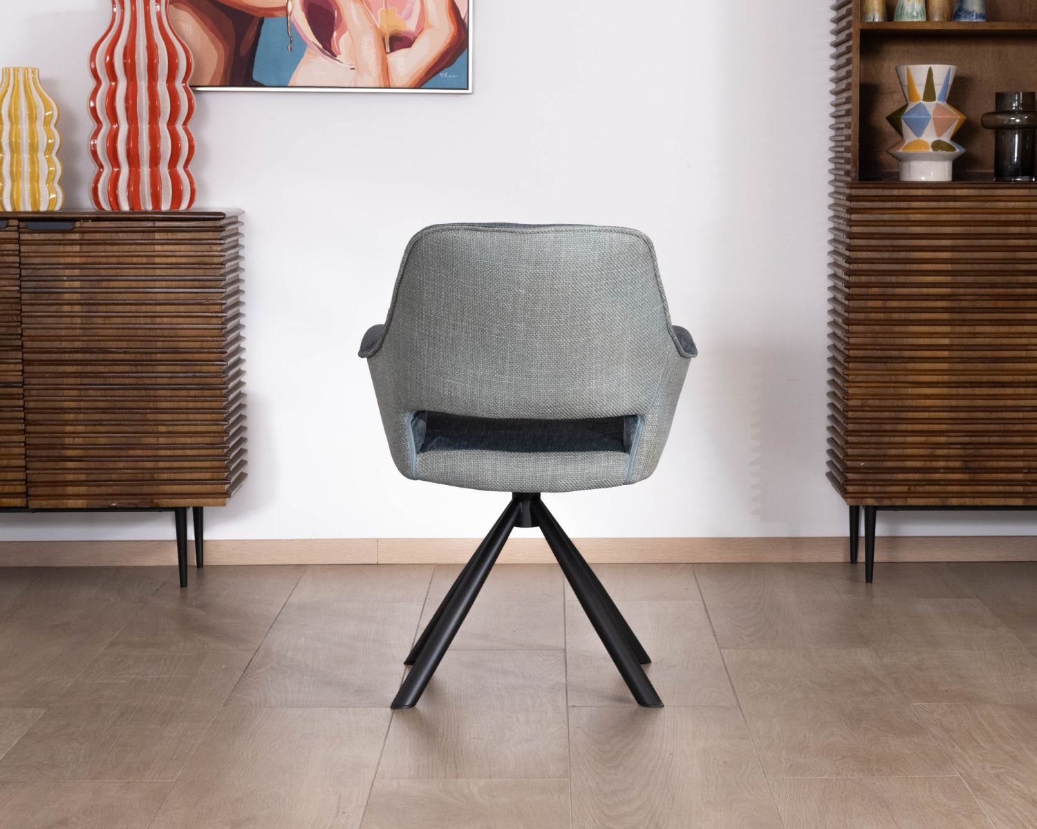 Set di 2 sedie da pranzo contemporanee in tessuto bi-tessuto blu "Chilko" con base girevole in metallo