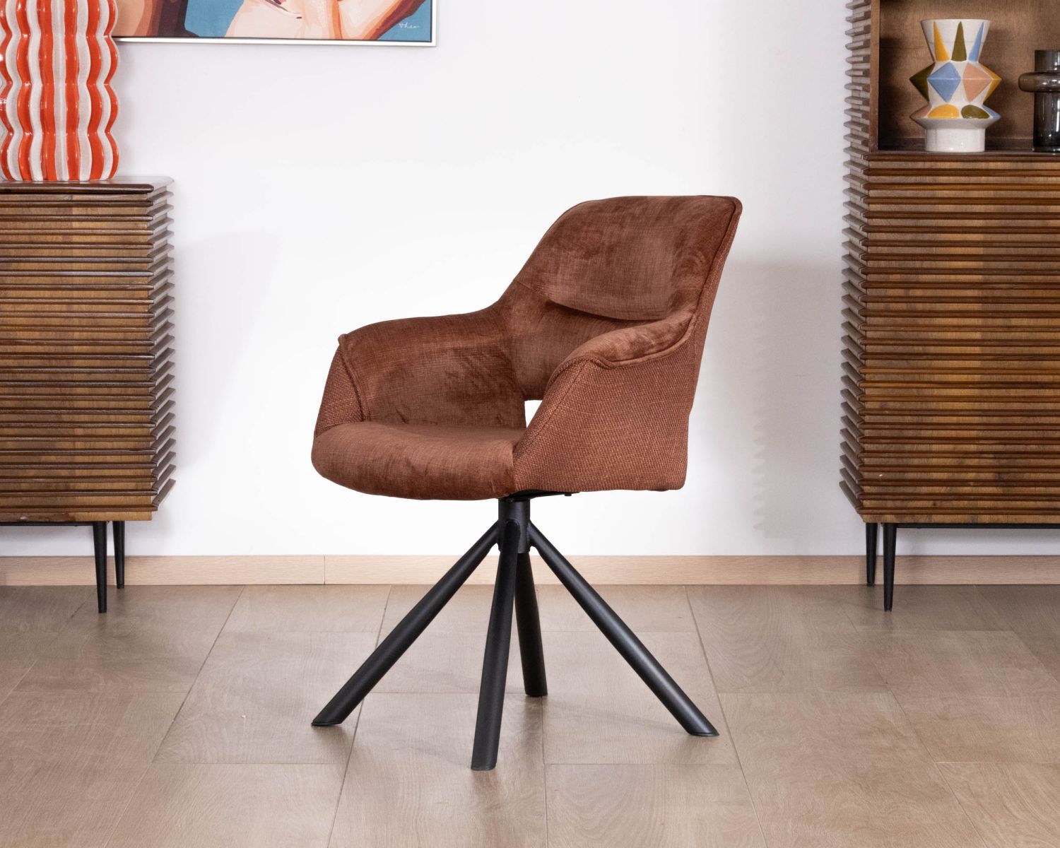 Set di 2 sedie girevoli da pranzo in stile retrò "Chilko" in tessuto bi-tessuto color rame