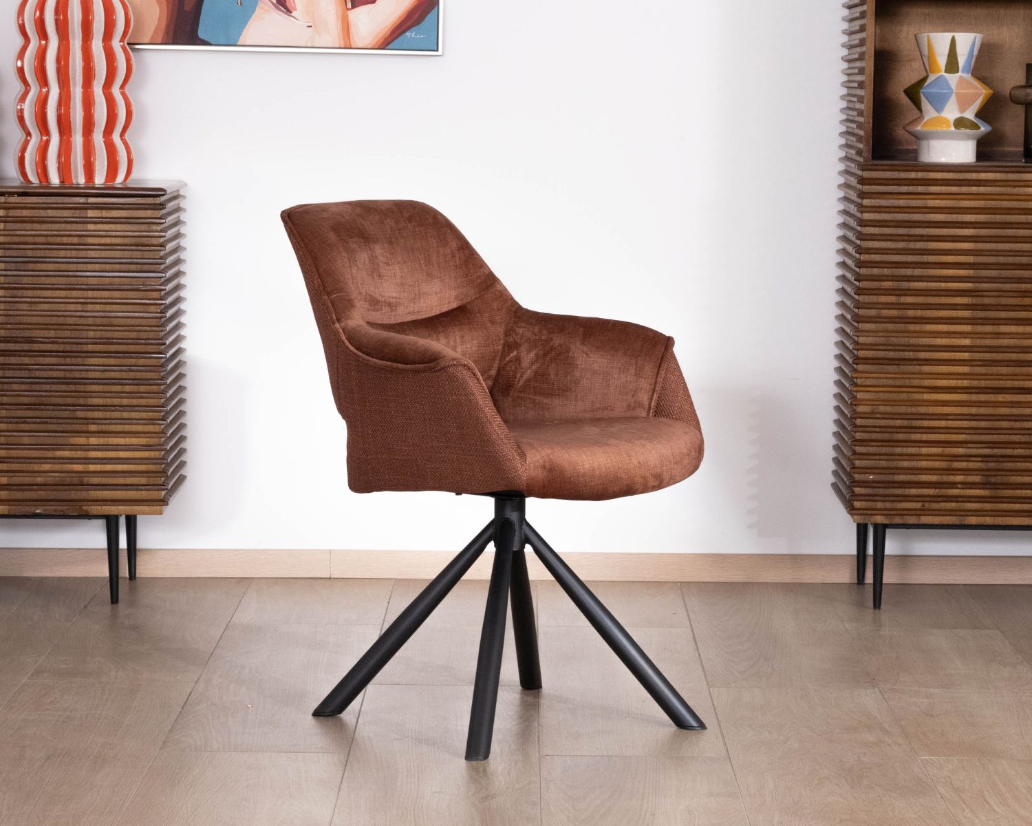 Set di 2 sedie girevoli da pranzo in stile retrò "Chilko" in tessuto bi-tessuto color rame