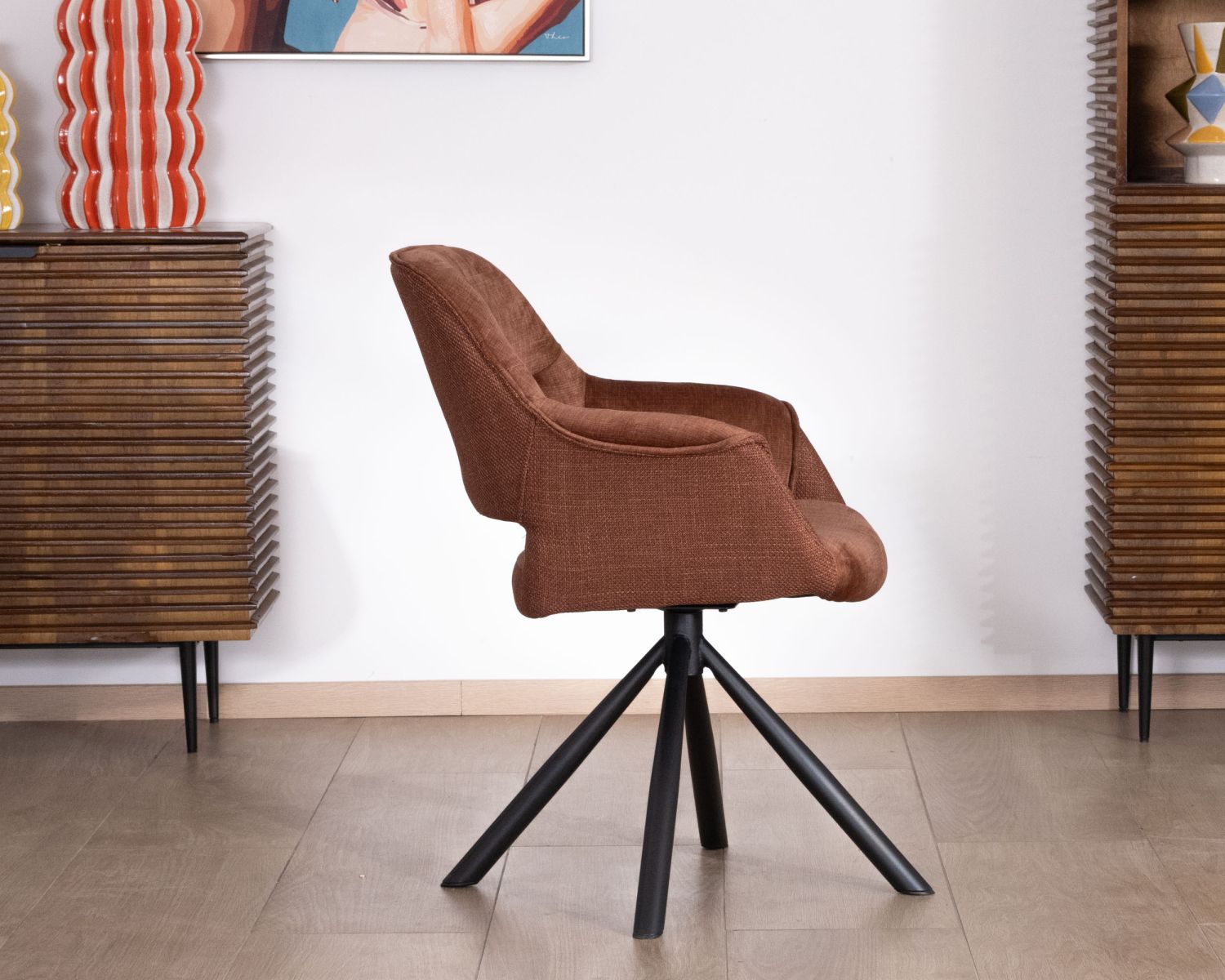 Set di 2 sedie girevoli da pranzo in stile retrò "Chilko" in tessuto bi-tessuto color rame