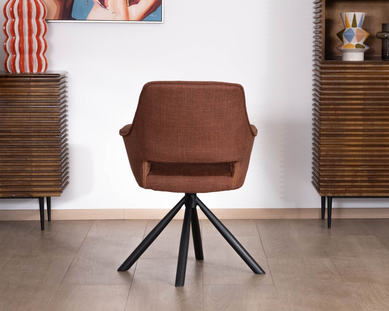 Set di 2 sedie girevoli da pranzo in stile retrò "Chilko" in tessuto bi-tessuto color rame