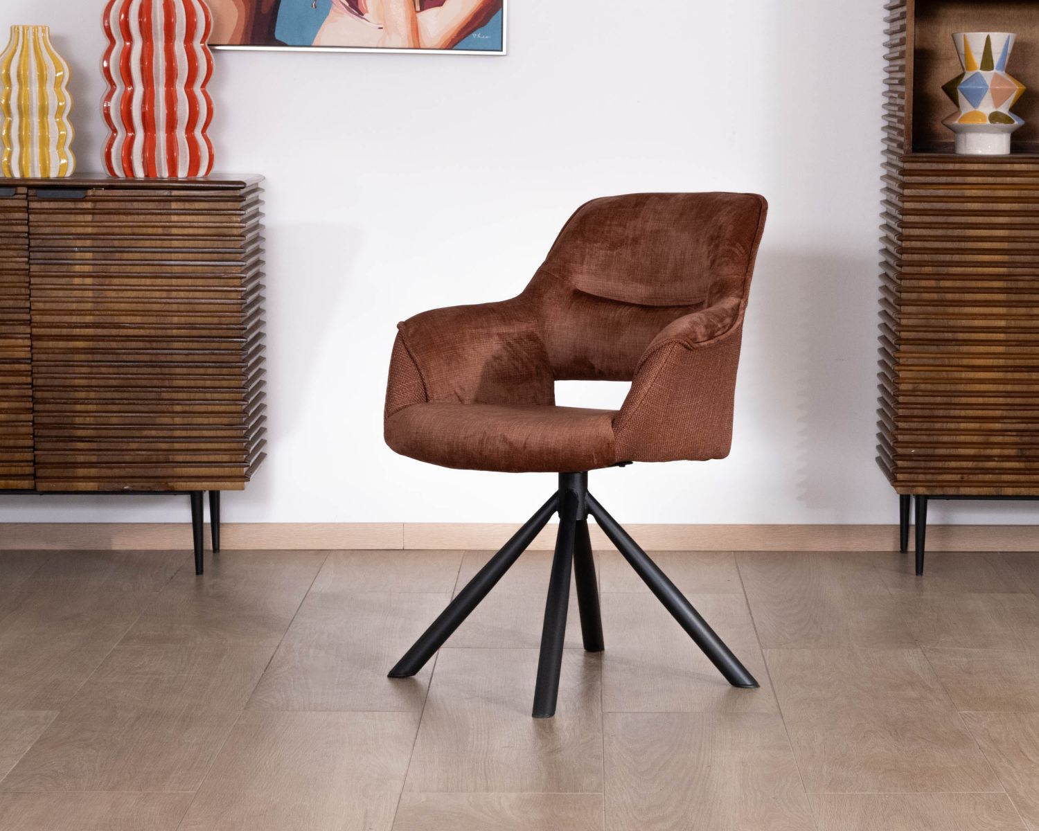 Set di 2 sedie girevoli da pranzo in stile retrò "Chilko" in tessuto bi-tessuto color rame