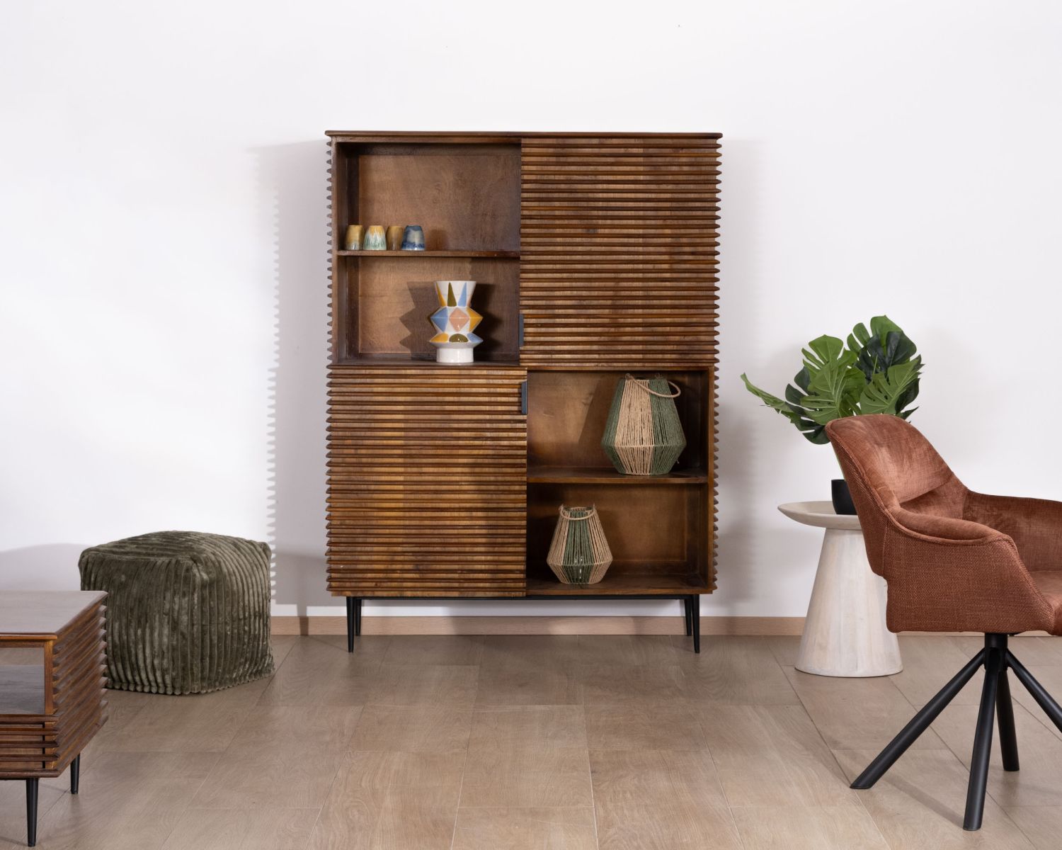 Mobile argentato in stile retrò "Sheffield" in teak e legno di mango scuro