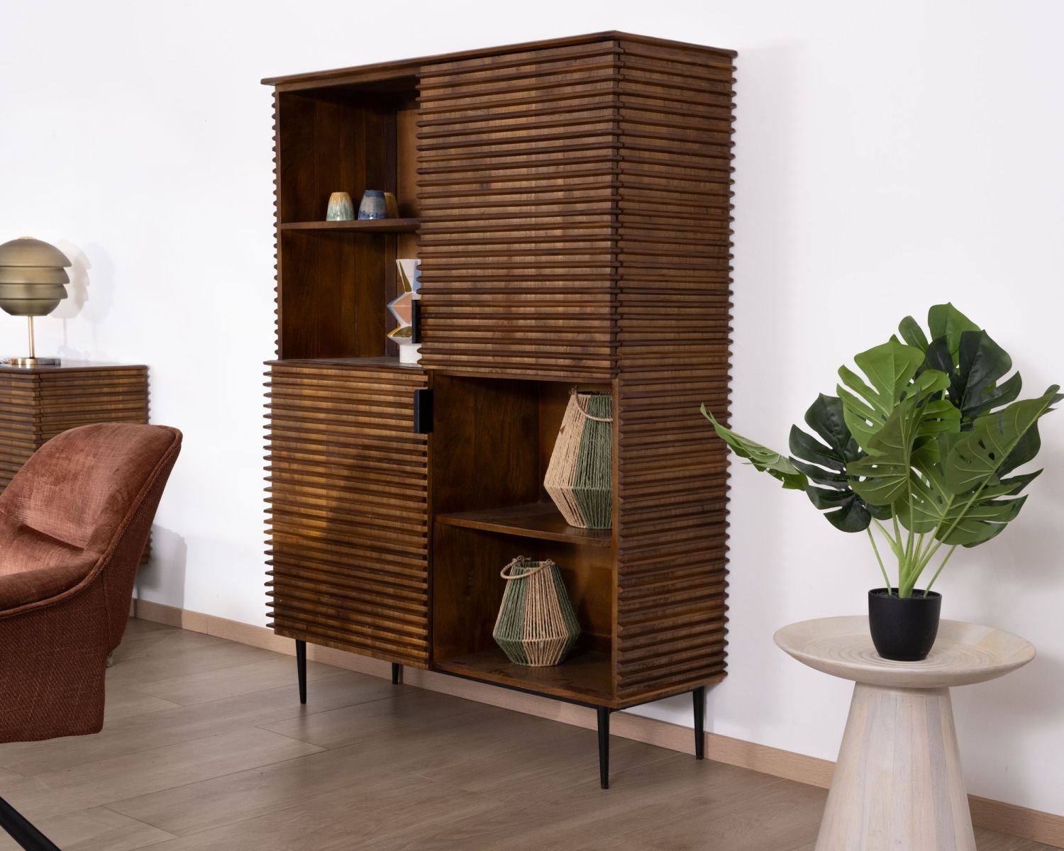 Mobile argentato in stile retrò "Sheffield" in teak e legno di mango scuro