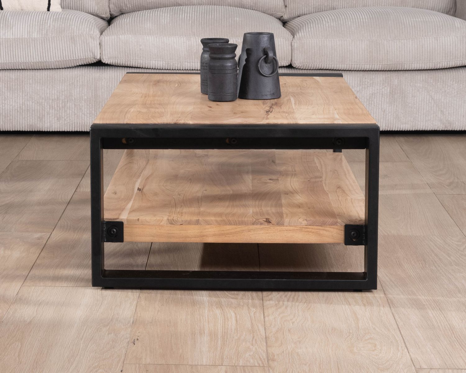 Tavolino Montreal" da 120 cm con doppio piano in metallo e legno