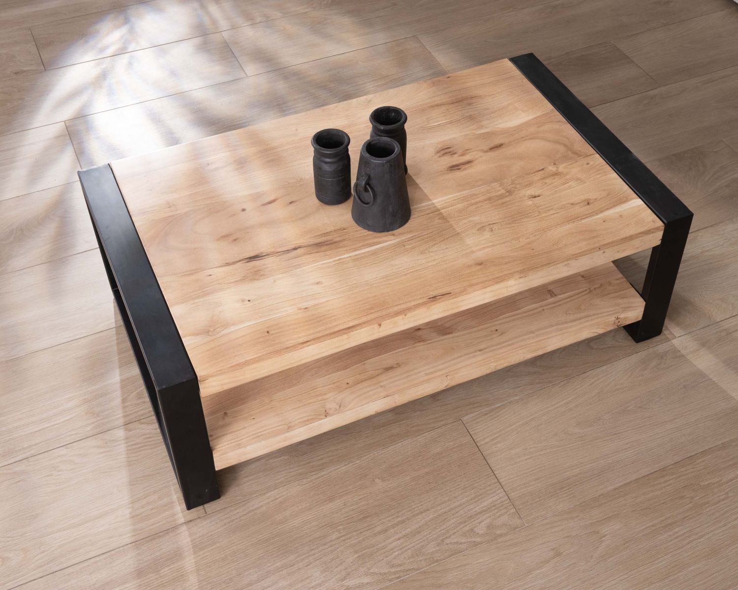 Tavolino Montreal" da 120 cm con doppio piano in metallo e legno