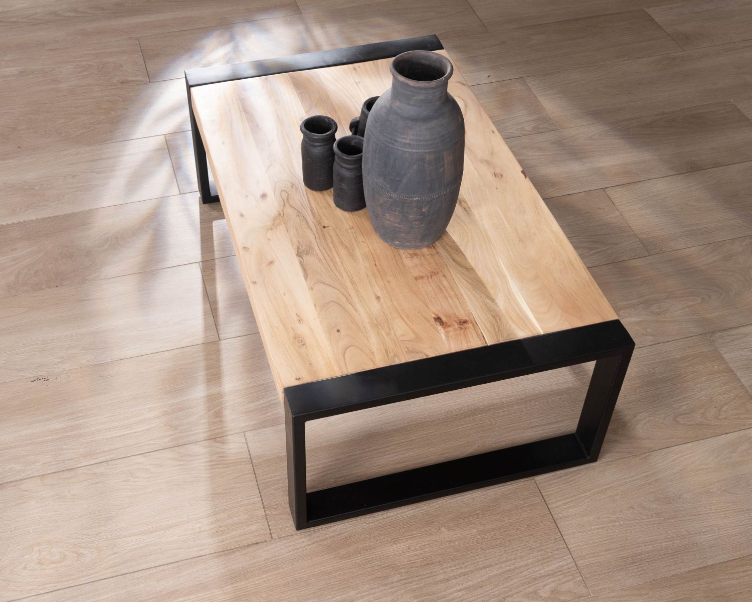 Tavolino rettangolare in metallo e legno in stile industriale "Montréal