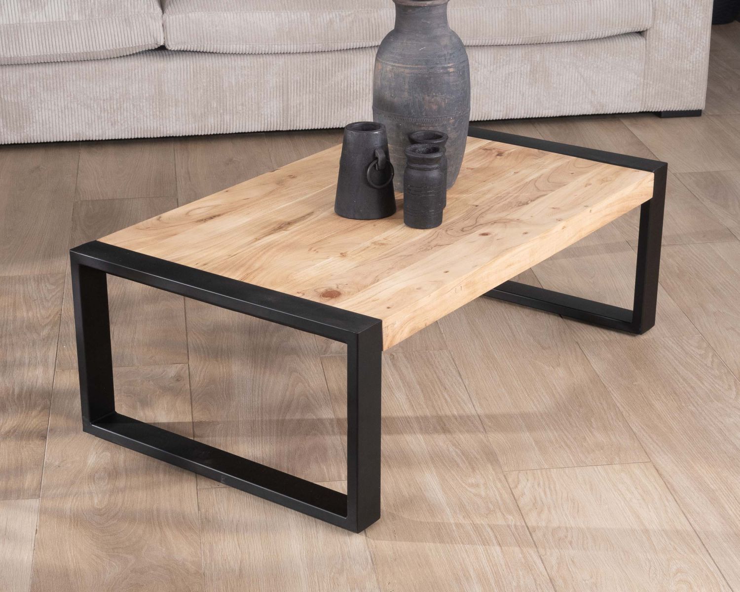 Tavolino rettangolare in metallo e legno in stile industriale "Montréal