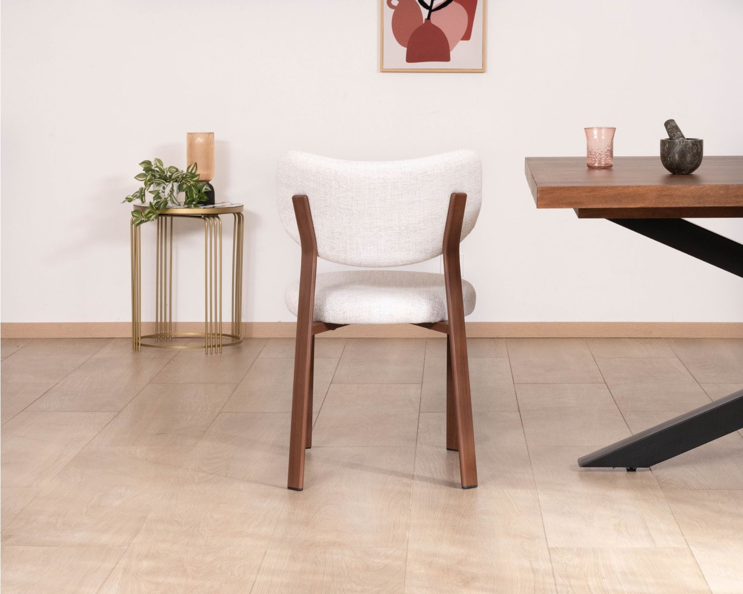 Set di 2 sedie da pranzo impilabili in stile retrò in tessuto intrecciato bianco "Staccato" con gambe in legno scuro