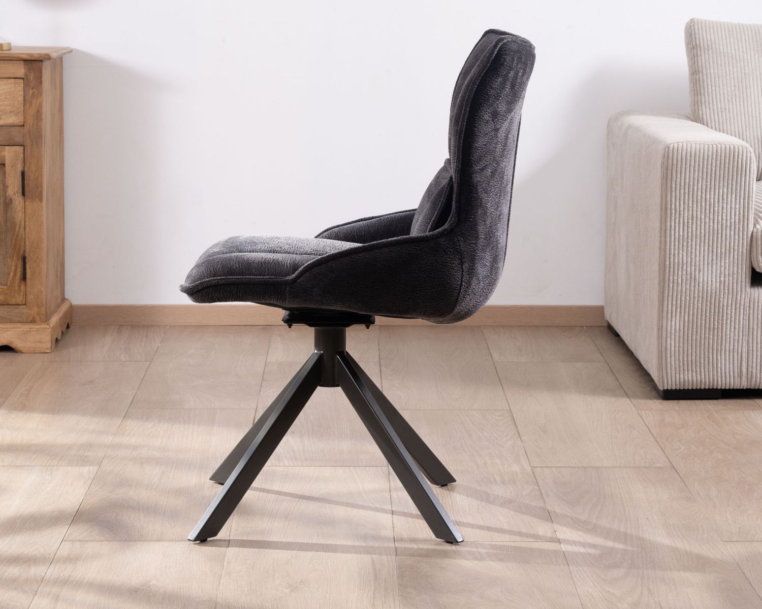 Set di 2 sedie in tessuto grigio su base girevole in metallo "Biorg", stile retrò