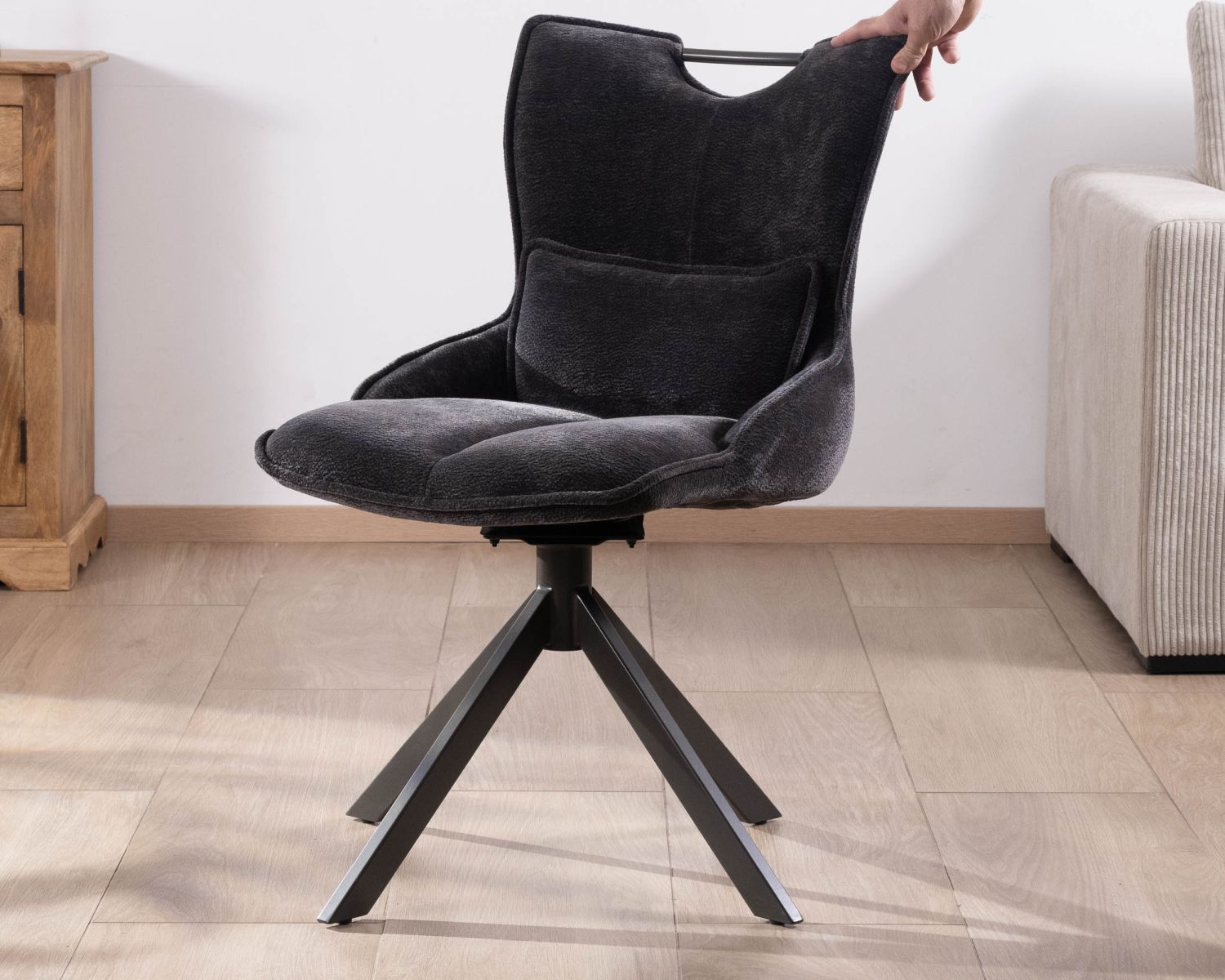 Set di 2 sedie in tessuto grigio su base girevole in metallo "Biorg", stile retrò