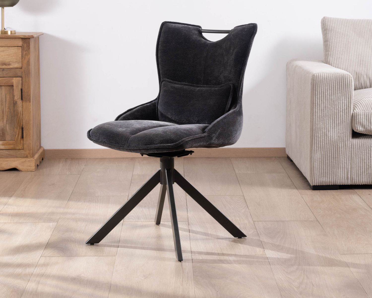 Set di 2 sedie in tessuto grigio su base girevole in metallo "Biorg", stile retrò