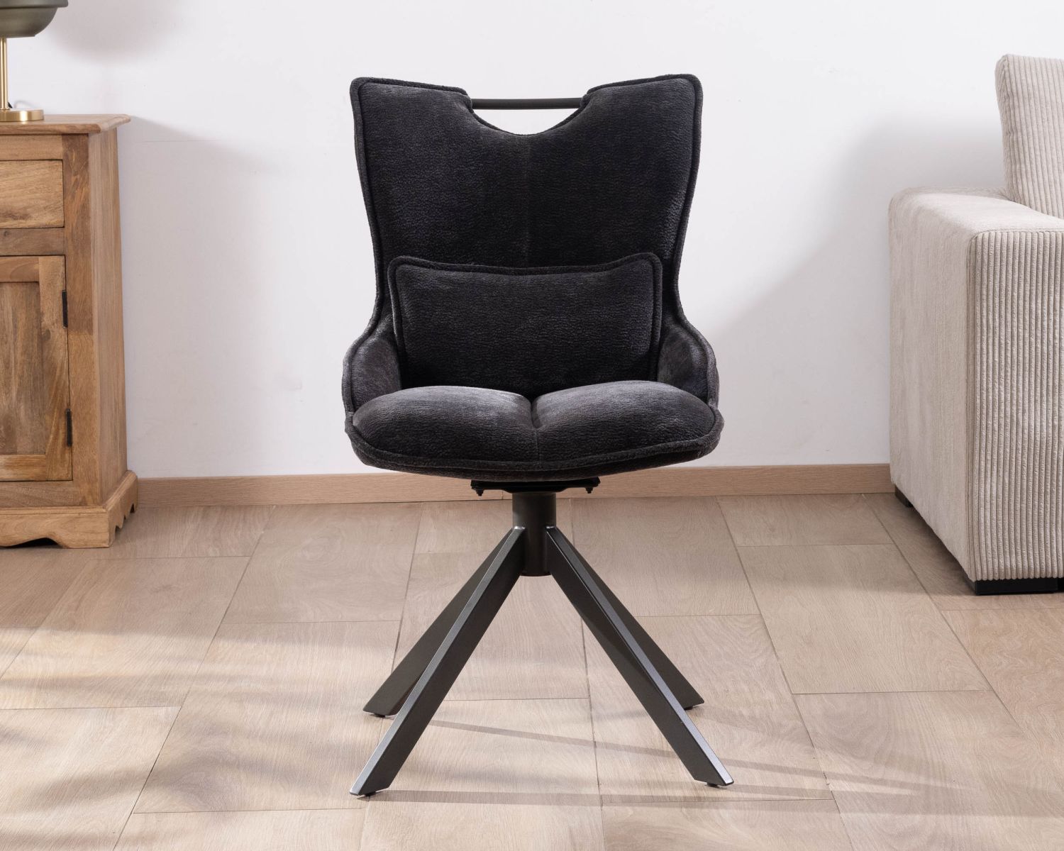 Set di 2 sedie in tessuto grigio su base girevole in metallo "Biorg", stile retrò