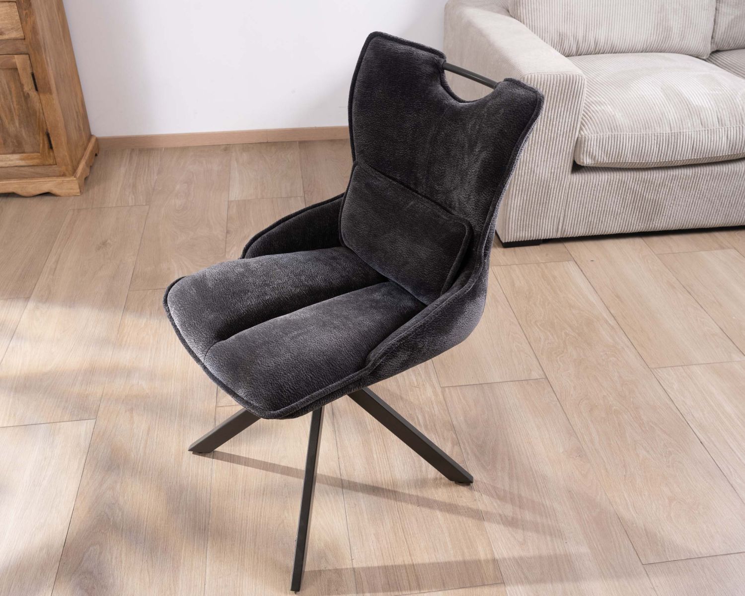 Set di 2 sedie in tessuto grigio su base girevole in metallo "Biorg", stile retrò