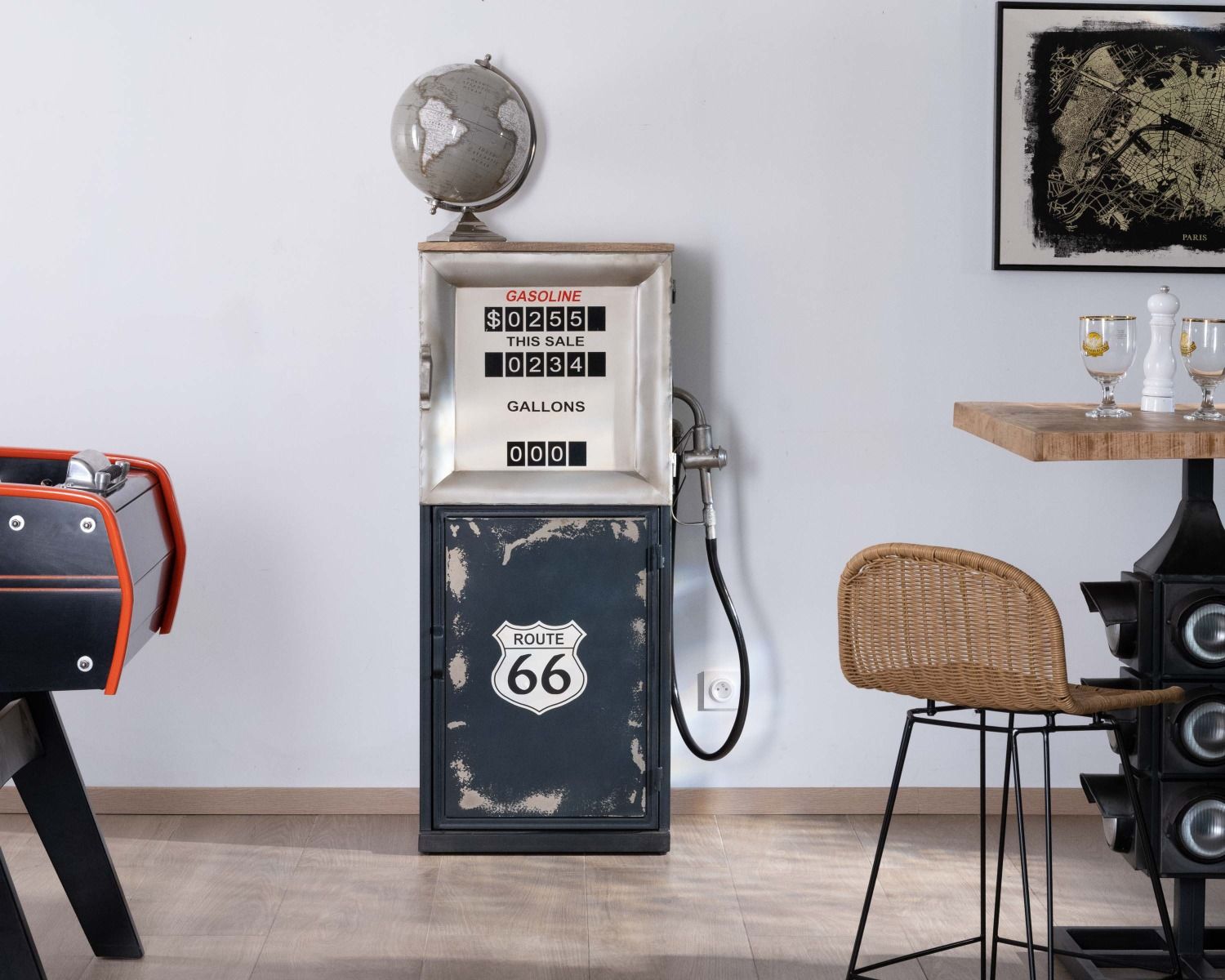 Barra della pompa di benzina vintage "Crazy" route 66, metallo blu, spirito di recupero