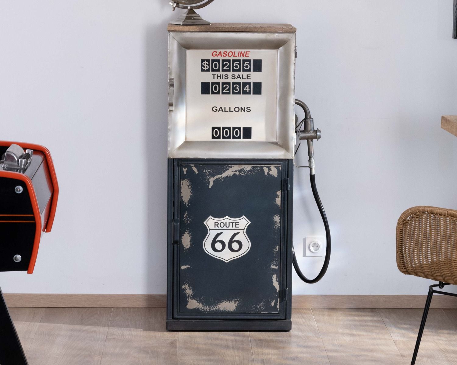 Barra della pompa di benzina vintage "Crazy" route 66, metallo blu, spirito di recupero