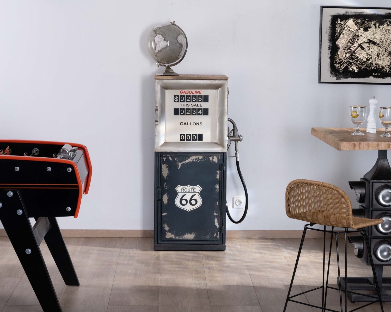 Barra della pompa di benzina vintage "Crazy" route 66, metallo blu, spirito di recupero