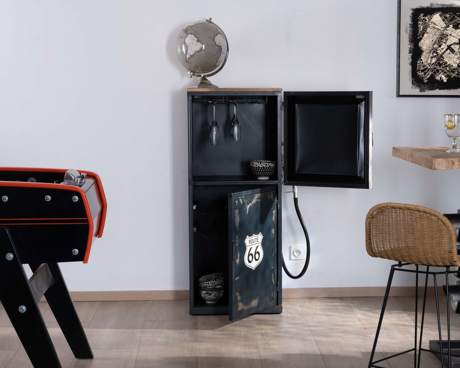 Barra della pompa di benzina vintage "Crazy" route 66, metallo blu, spirito di recupero